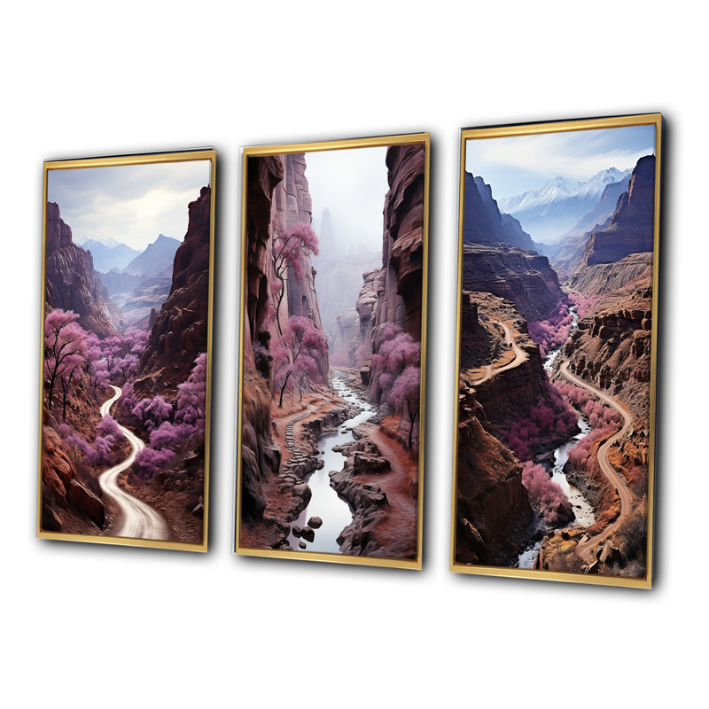 Canyon Endless Journey VI - ensemble de 3 paysages et art naturel, H 40 po x l 60 po, Encadrement doré