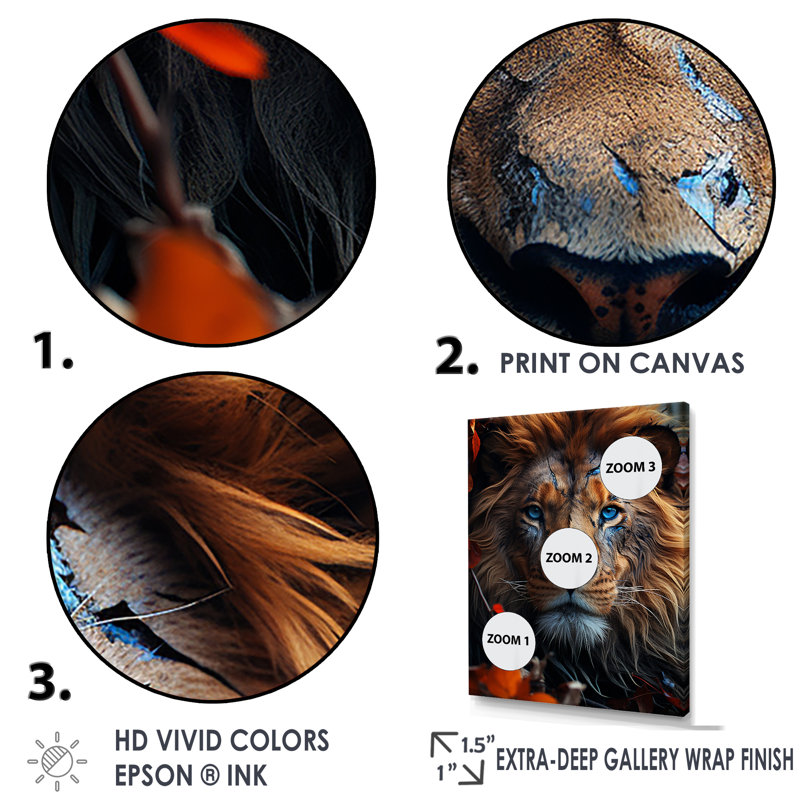 «Lion Wild Essence I» sur toile, H 32 po x l 24 po x P 1 po, Cadre doré simple