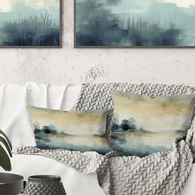 Coussin Misty Lake Tranquility Retro Watercolor I - Lake