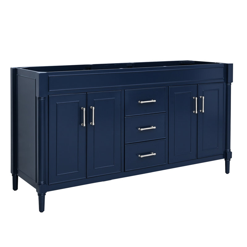 Bristol 60'' W Double Bathroom Vanity Base, Navy Blue