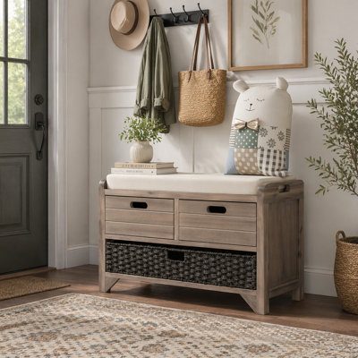 Banc de rangement avec panier amovible et 2 tiroirs, banc à chaussures amovible entièrement assemblé pour le hall d'entrée du salon de la chambre à coucher