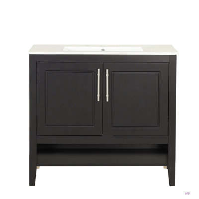 36" Bathroom Vanity With Sink, Multi-Functional Bathroom Cabinet With Doors And Drawers, MDF Frame And MDF Board