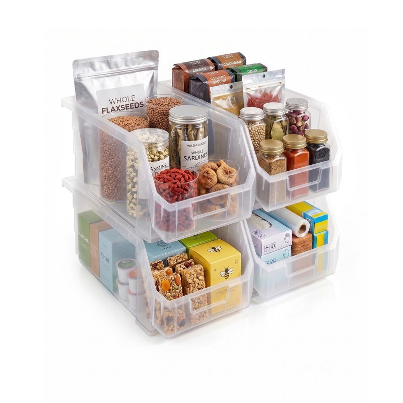 Sorbus 4 Pack Large Open Front Stackable Kitchen Storage Bin – Pantry & Cabinet Organizer, Clear