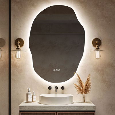 Irregular Teardrop Frameless LED Bathroom Vanity Mirror with Backlit Lighting, Dimmable 3-Color, Anti-Fog