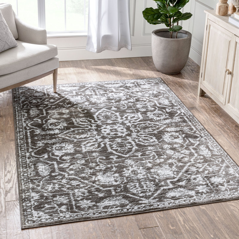 Arunima Dazzle Floral Vintage Bohemian Dark Blue Rug, Rectangle 9'3" x 12'6"