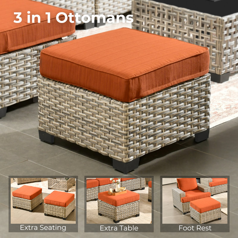 Carolle 9 Piece Patio Furniture With Fire Pit Table, 9-person Comfy Outdoor Rattan Wicker Conversation Set For Porch Balcony Backyard Pool