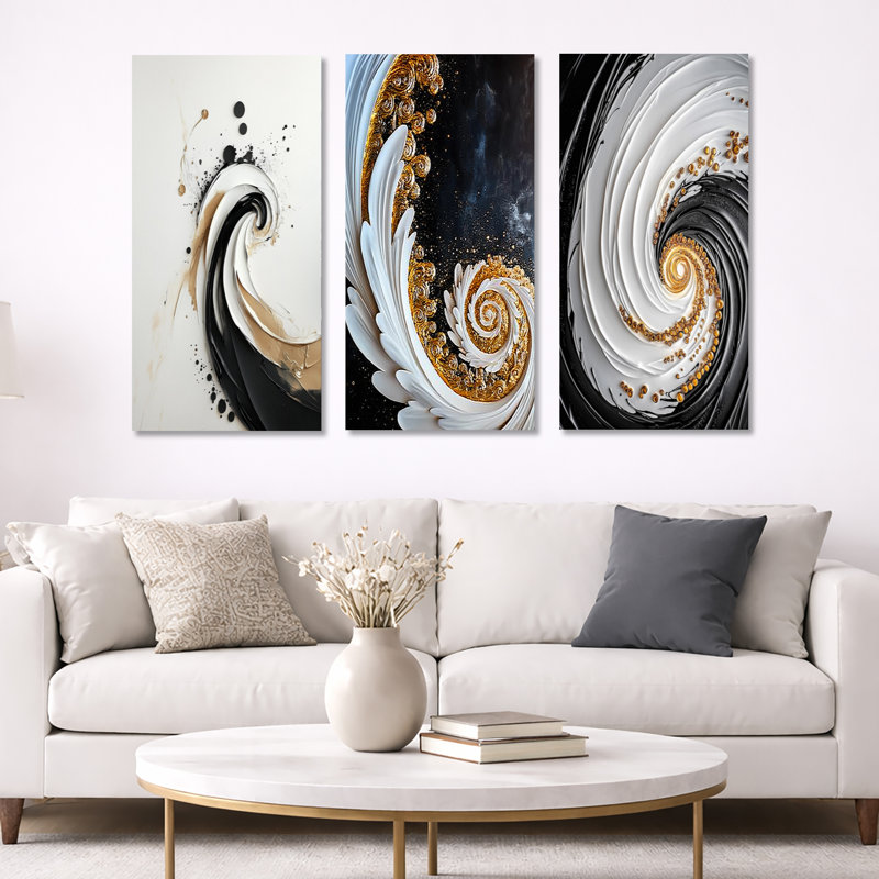 Décoration murale 3 pièces Golden Spiral, H 40 po x l 60 po, Toile tendue