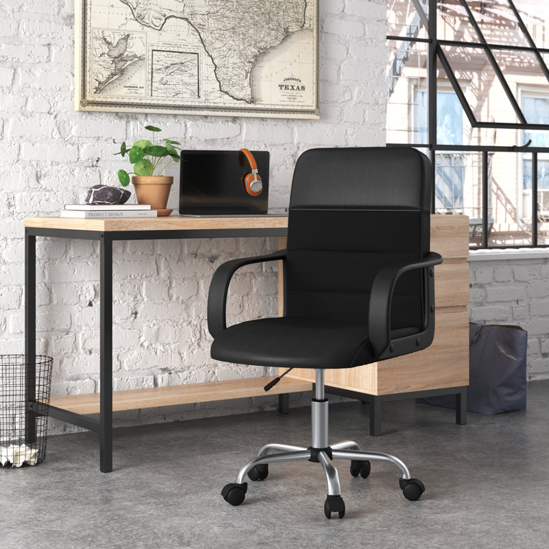  Chaise de bureau pivotante en LeatherSoft et filet noir à dossier moyen