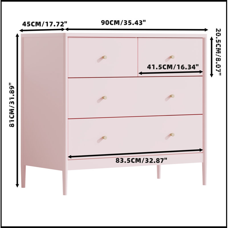 Commodes décoratives avec 4 tiroirs et pieds robustes, Pink