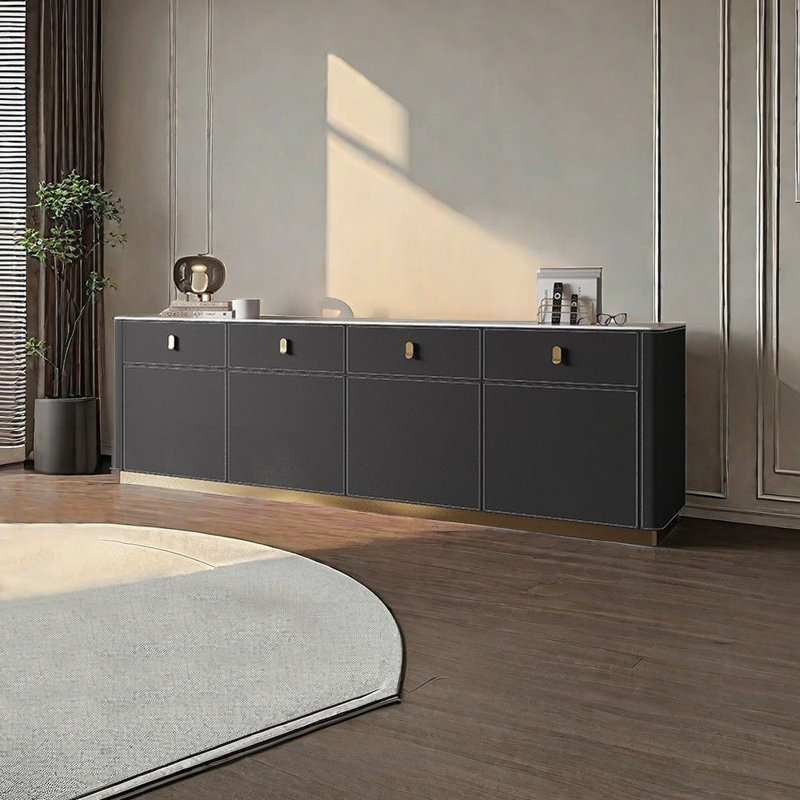 Meuble télé en similicuir de style américain, 78.74", Noir / blanc