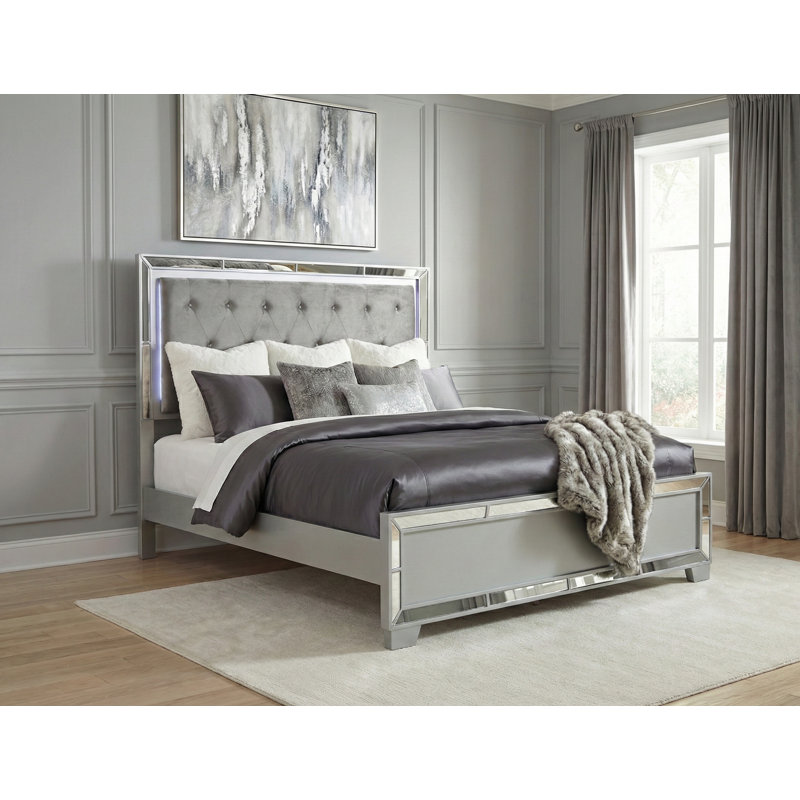 Grand lit standard capitonné Fazeley, Argent