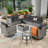 Rebbecca 8 - Person Patio Furniture Set with Swivel Rocker, Outdoor Wicker Rattan Sectional Seating Group with Cushions, All Weather Sofa Conversation Set with Fire Pit Table for Garden Backyard-1114807087