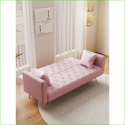 Sofas Couches 71 Inch Convertible Sofa Bed American Retro Style for Small Living Room Bedroom Office | Pink | Velvet