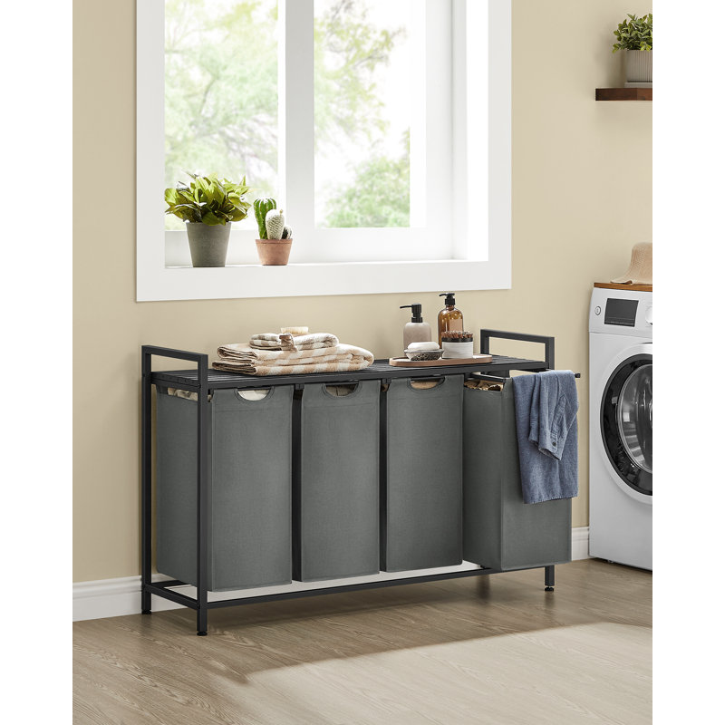 Wood Laundry Hamper with Handles, Black/Grey