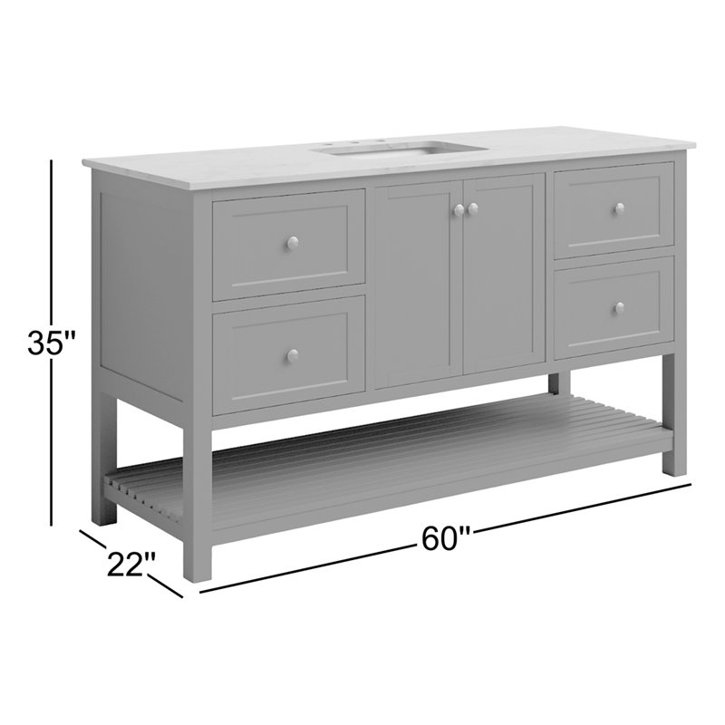 Binne 60" Single Bathroom Vanity Set, White, Engineered White