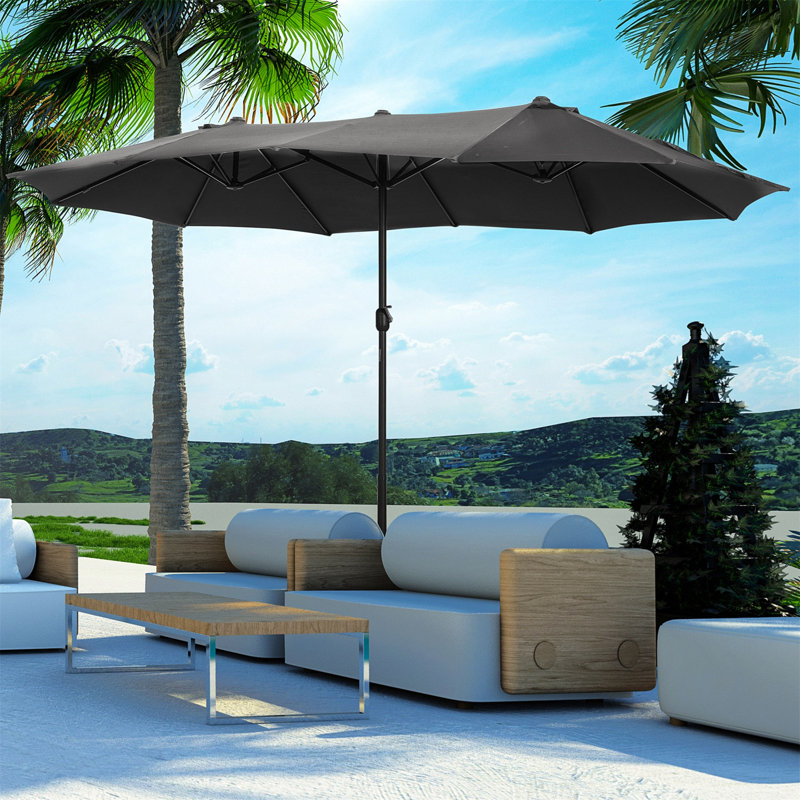 Brom 460 cm W X 270 cm D Rectangular Market Parasol with Crank Lift, Grey