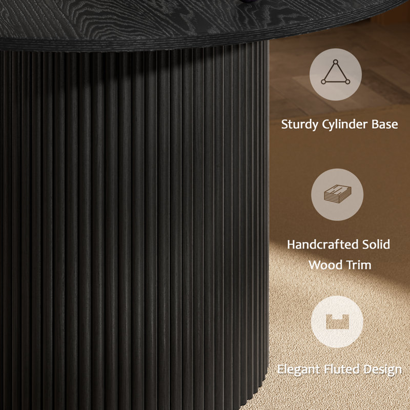 Table de salle à manger moderne 42 po avec base piédestal cannelée, Noir, H 30,25 po x l 42 po x P 42 po
