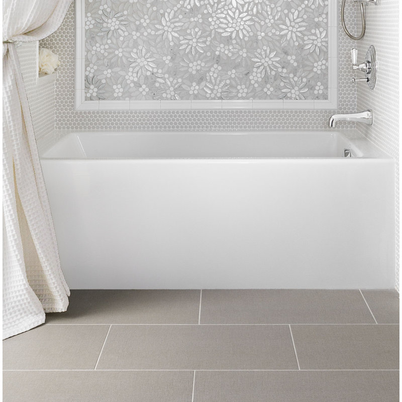 Sydney 66'' L Soaking Bathtub, Matte Black, Right, White