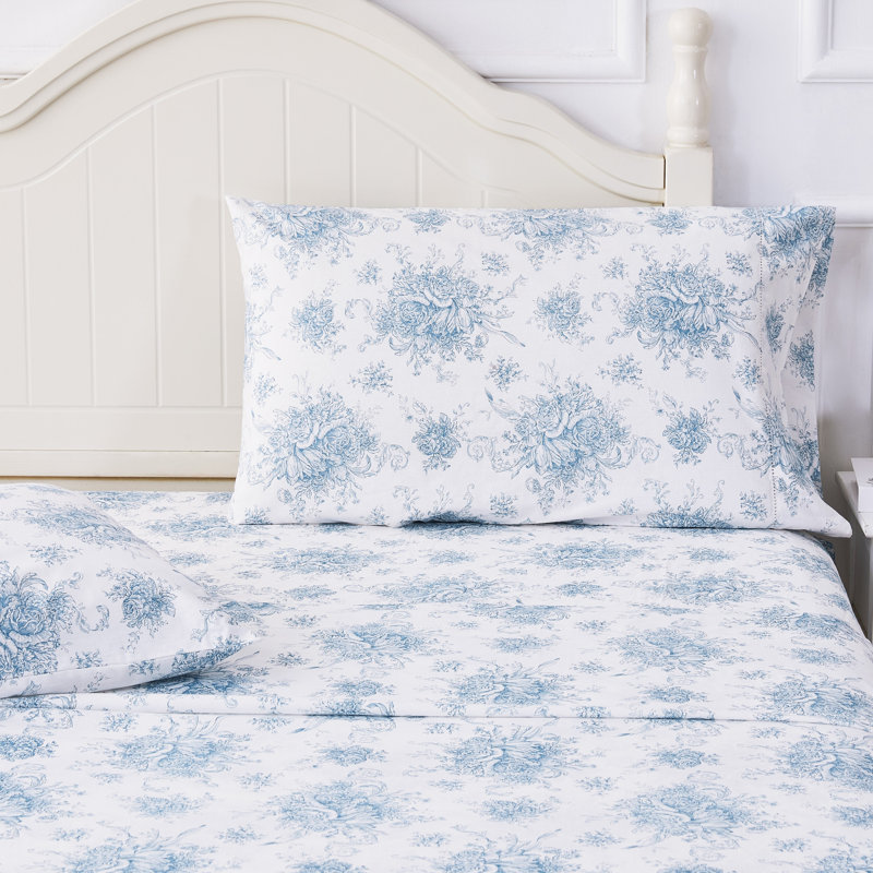 Petit Toile Printed Cotton Percale Sheet Set, Blue, King Sheet Set with 2 King Pillowcases