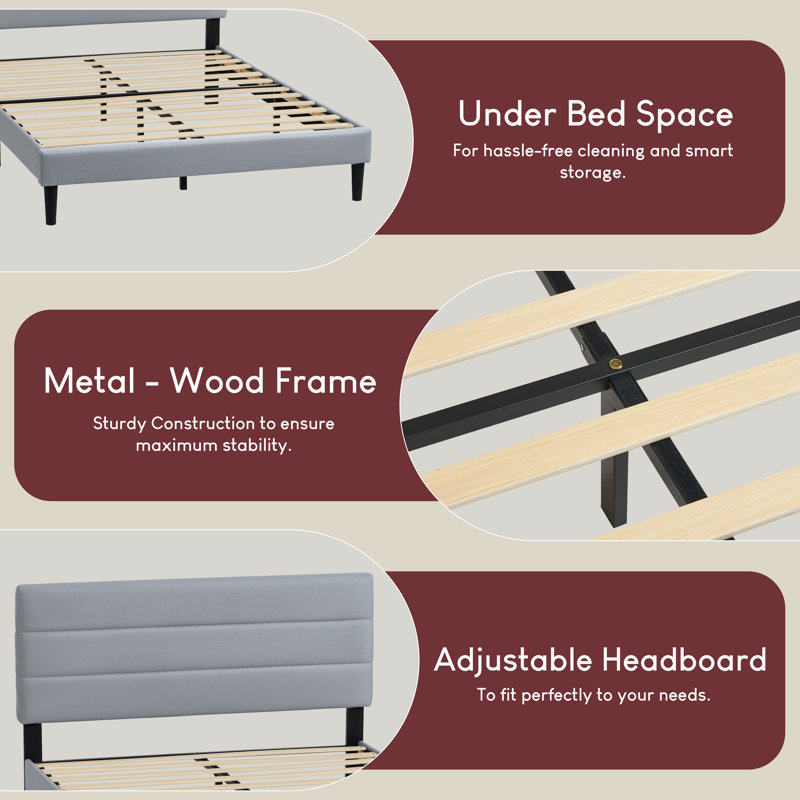 Modern Linen Effect Fabric Bed Frame with Adjustable Headboard for Bedroom Furniture, Double (4'6), Light Grey