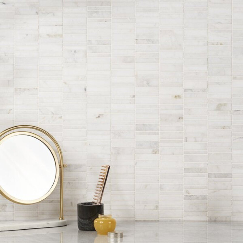Alaska White Waterfall 12x12 Polished Marble Bricks Mosaic Tile