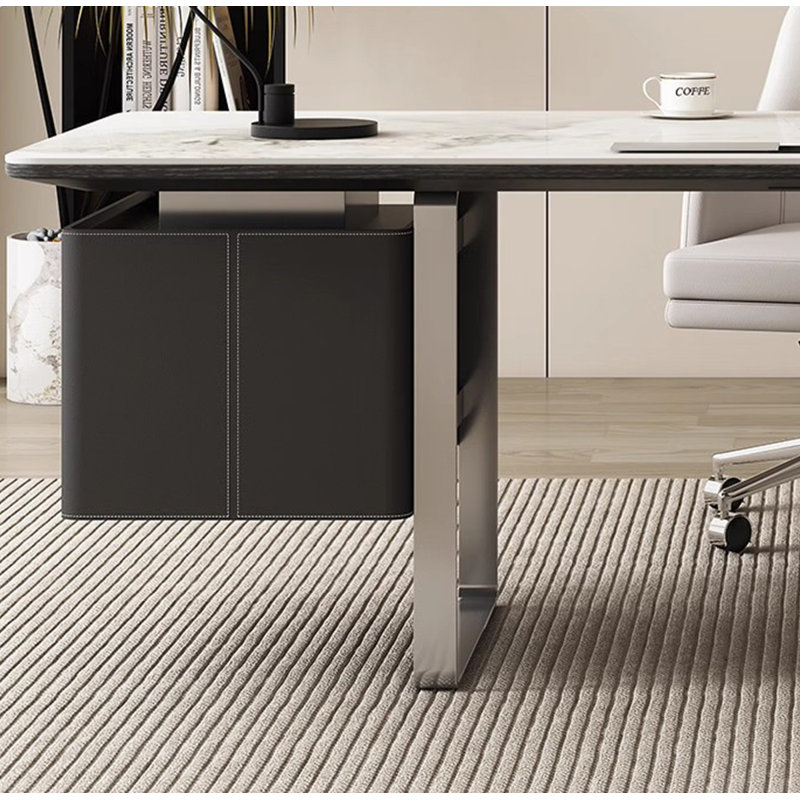 Bureau à plateau en quartz avec pieds en acier inoxydable et 3 tiroirs, H 29,5 po x l 78,7 po x P 27,6 po