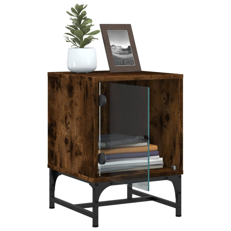 Genagra 35 cm W Steel Bedside Table, Smoke Oak, Set of 2