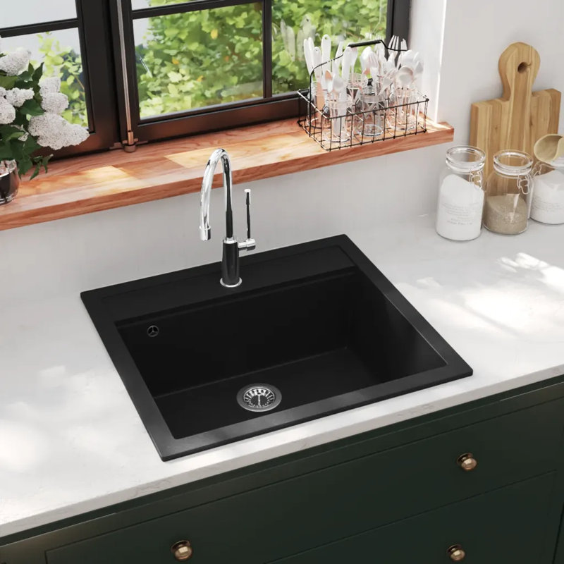 Belfry Kitchen Lenora 510mm W Single Bowl Stone Kitchen Sink, Black