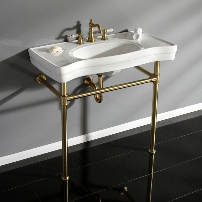 Lavabo console en laiton 36 pouces avec pieds en acier inoxydable Kingston Kingston Imperial (8 pouces, 3 trous)