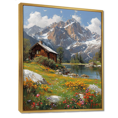 Montagne, montagne, rivière, charme, fleurs printanières, campagne, art mural salon