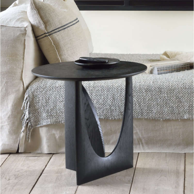 Geometric Solid Wood End Table, Black