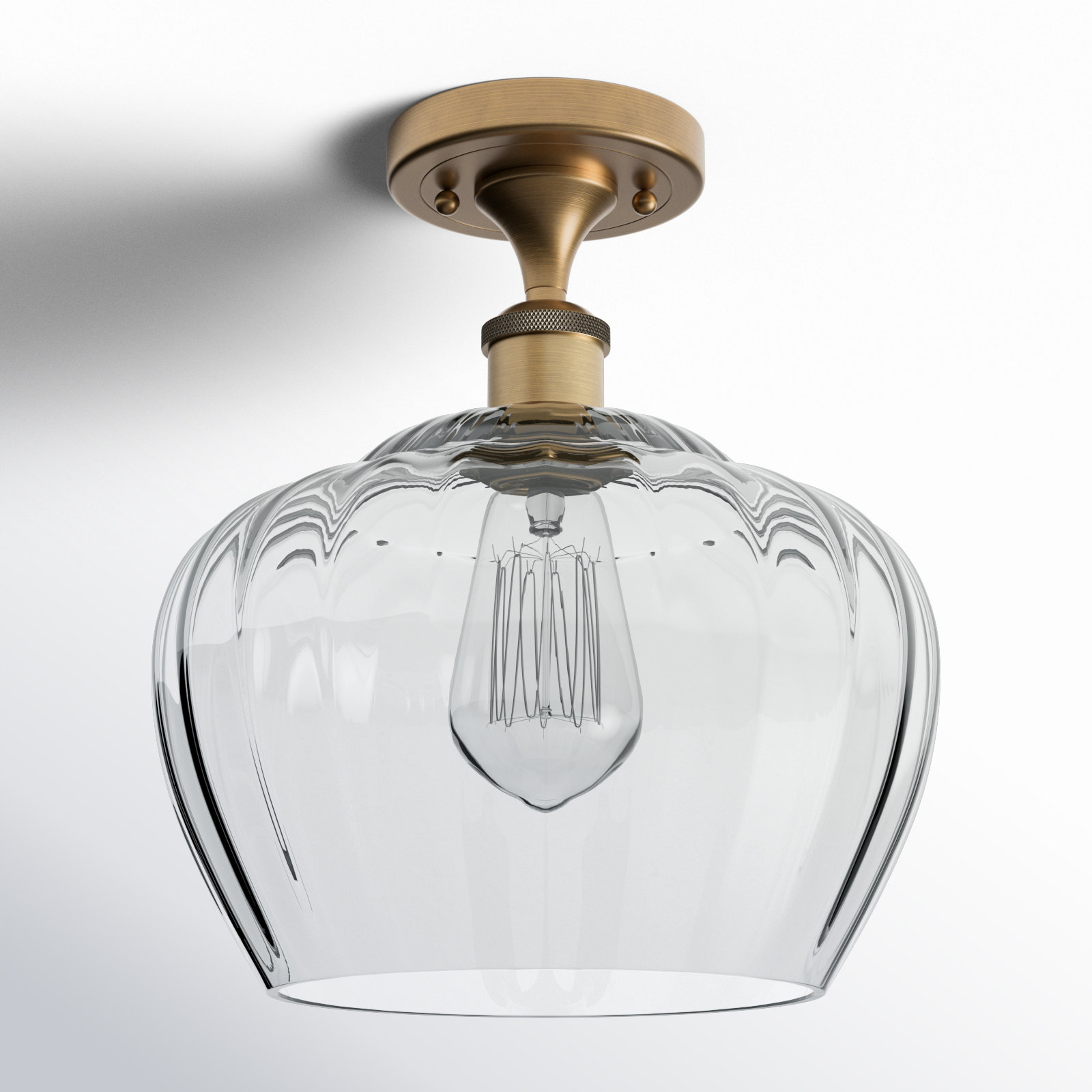 Renee Single Light Glass Semi Flush Mount, Clear, Brushed Brass, Bulb Not Included