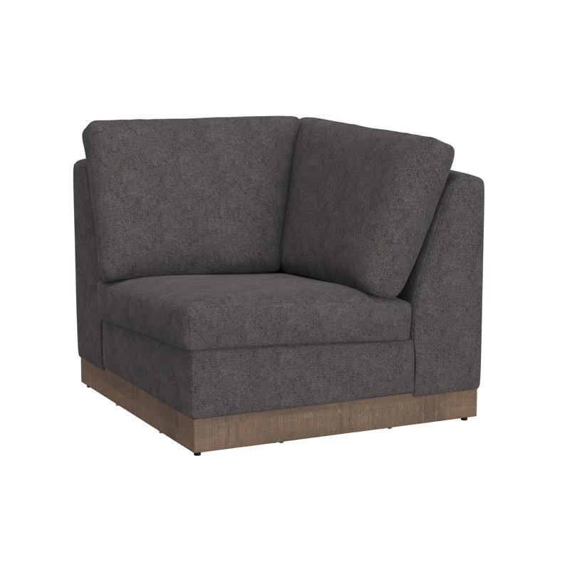 Base et cadre en bois, coin carré, Polyester gris foncé