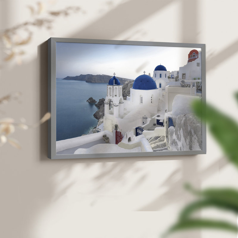 Lever de soleil de Santorin - reproduction encadrée - réarmable, H 11 po x l 14 po, Gris