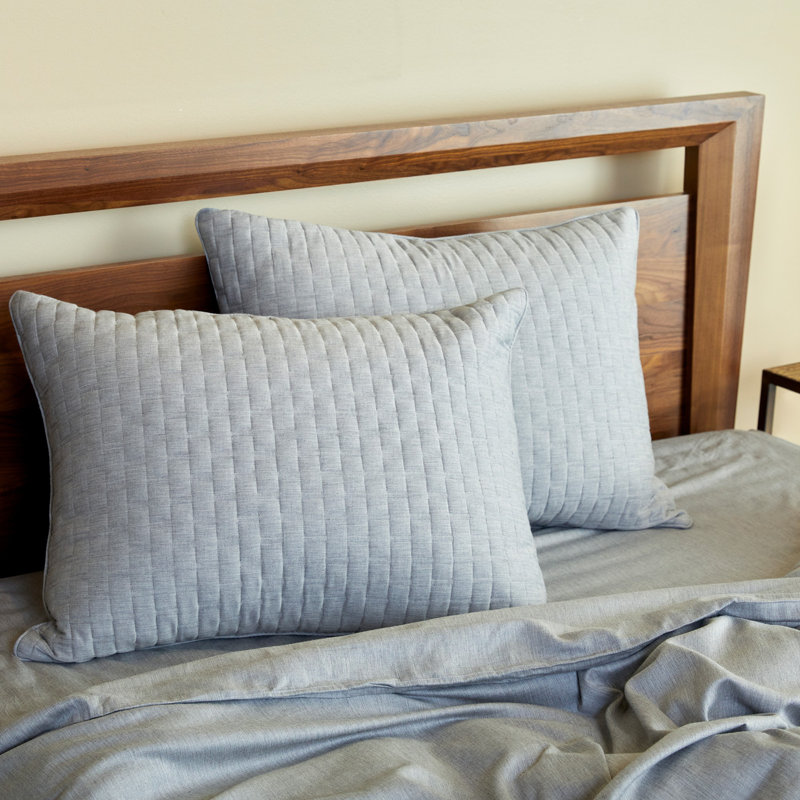 BedVoyage Quilted Standard Sham Set - Viscose from Bamboo + Cotton - Piped Edges & Zippered Enclosure - Standard, Silver