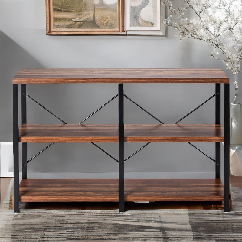 Aemon 120cm Wide 3 Tier Console Table, Industrial Rustic Brown, Hallway and Living Room Furniture