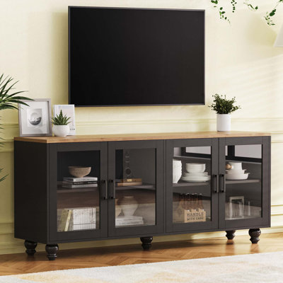 Storage Cabinet with 4 Door,Tempered Glass Doors,Adjustable Shelves