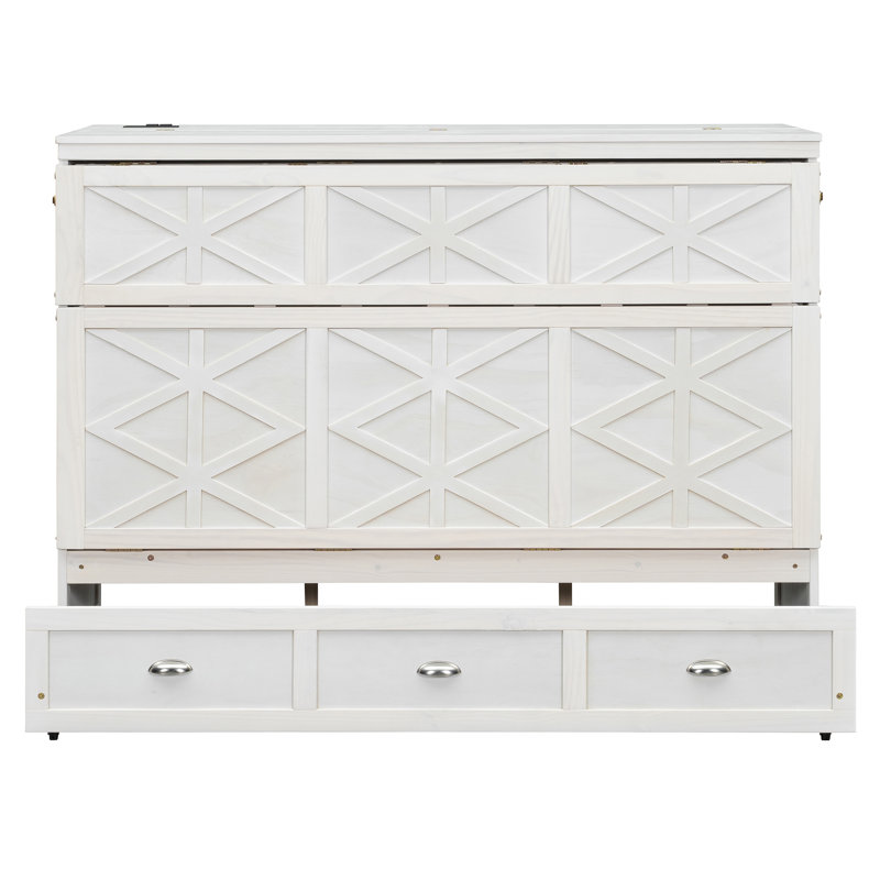 Lit escamotable avec grands tiroirs et port USB, Blanc