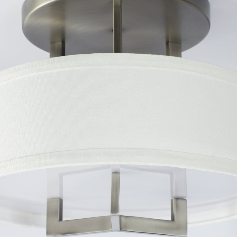 Hampton 3 - Light Shaded Drum Semi Flush Mount, Incandescent, 14.5" H x 26" W x 26" D, Antique Nickel