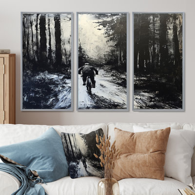 «Biking In The Winter Woods» - Ensemble de décorations murales vélo