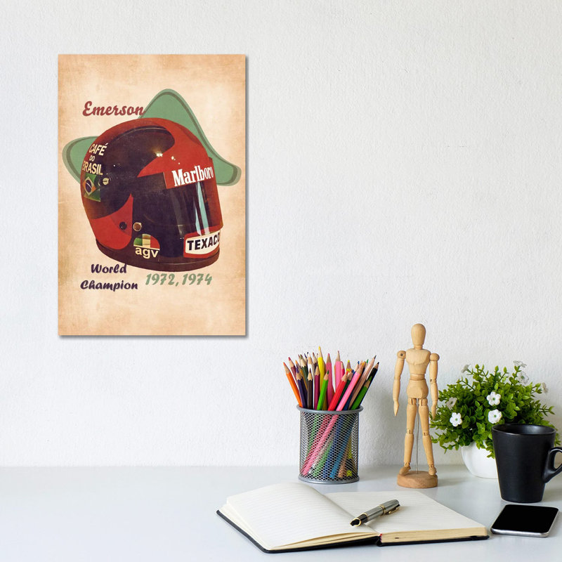 Emerson Fittipaldi's Helmet Retro 1 Piece Wrapped Canvas Painting, 20.32 cm H x 30.48 cm W