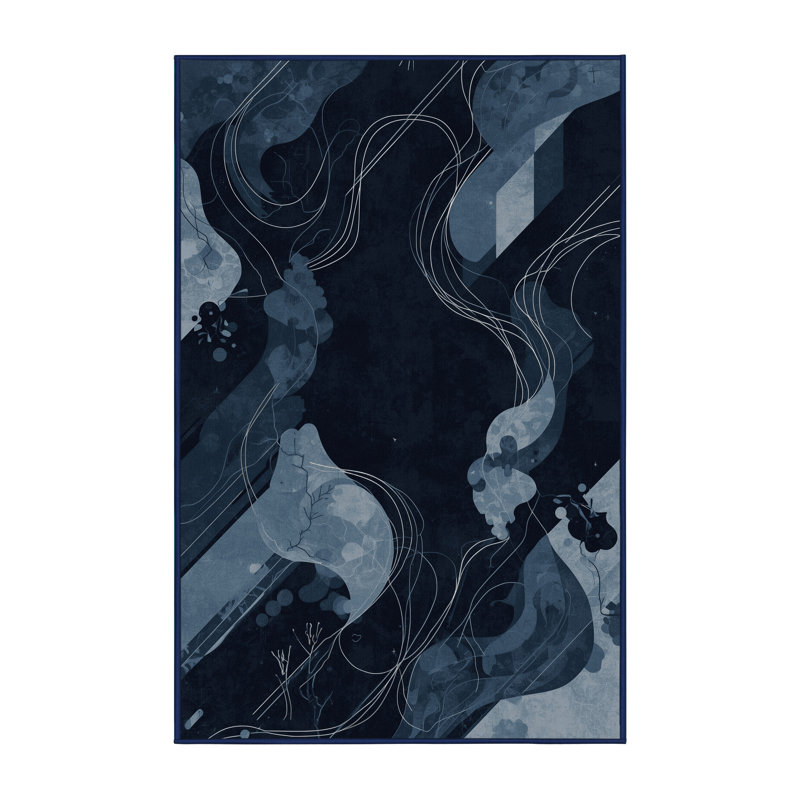 Tapis éclectique abstrait gris délavé à la machine Elida Baba Yaga, 7 x 9