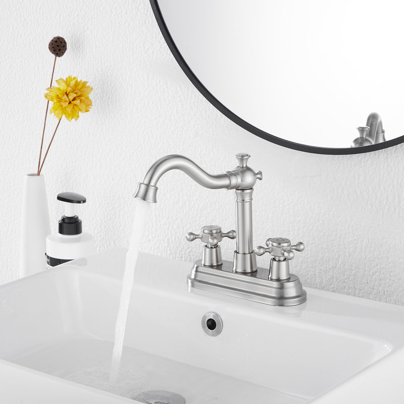Centerset 2-handle Bathroom Faucet with Drain Assembly, Brushed Nickel