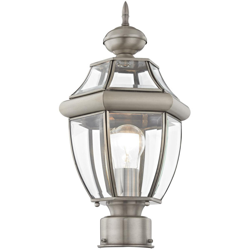 Outdoor Post Lantern Pendant Lighting Fixture - with Clear Glass Shade, Brushed Nickel