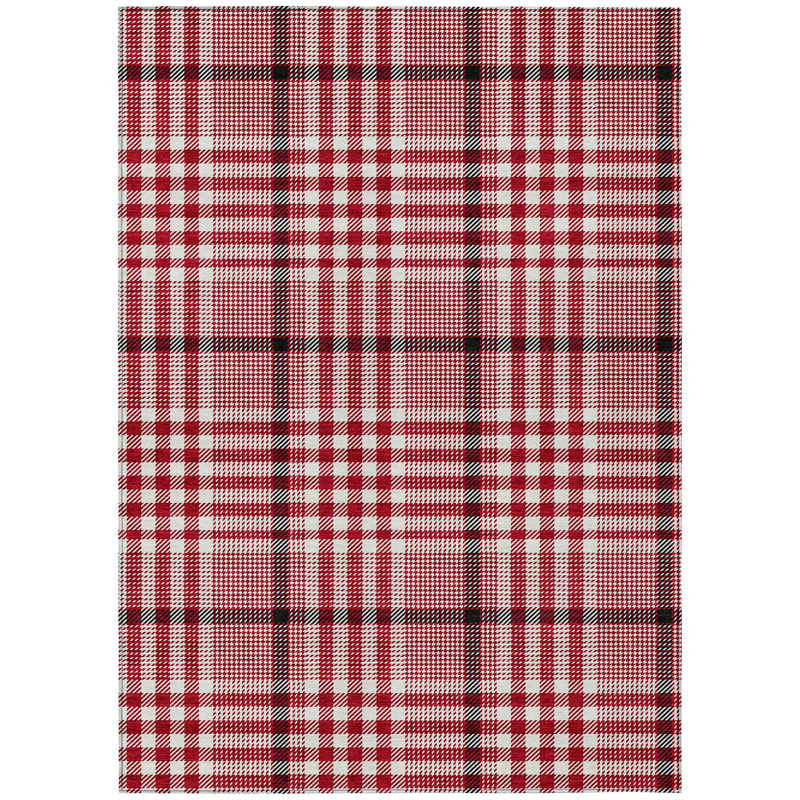 Red Plaid Synthetic Washable Indoor Outdoor Rug 3' x 5'