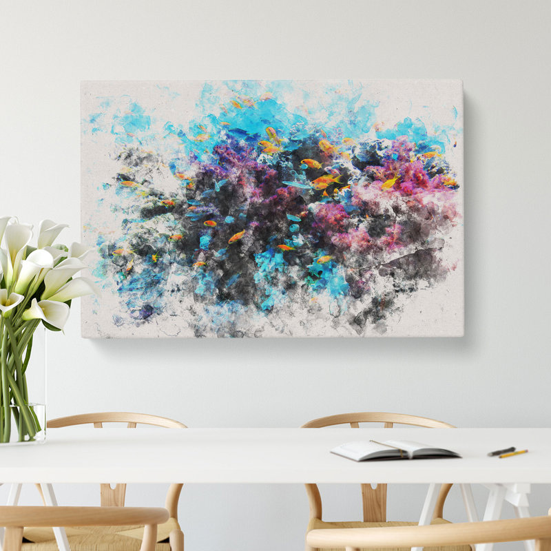 Coral Reef And Fish Vol.1 Watercolour - Print on Canvas, 40cm H x 60cm W x 3cm D, Wrapped Canvas