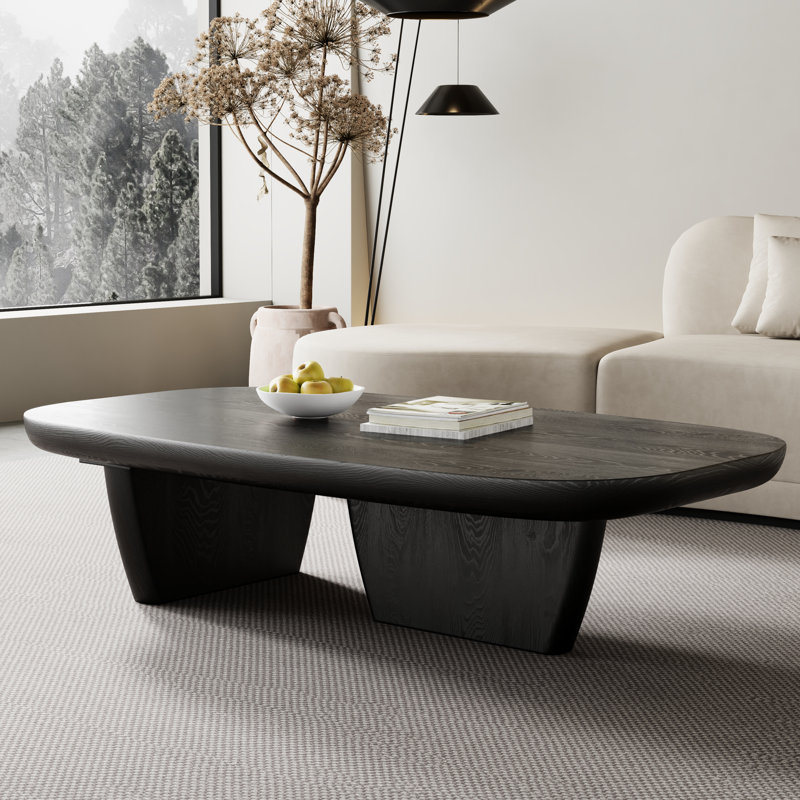 51" Modern Minimalist Double Leg Solid Wood Rectangular Coffee Tables For Living Room, Black