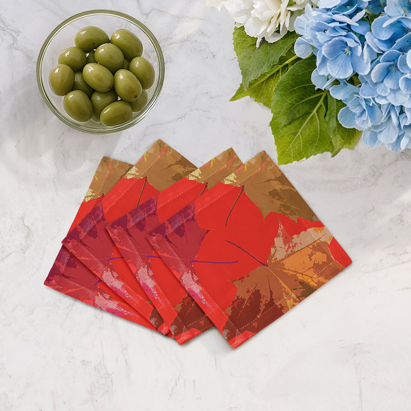 Autumn Leaves Cotton Sateen Cocktail Napkins, Pumpkin