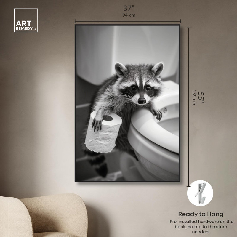 "Helper Raccoon", impression sur toile par Art Remedy, H 55 po x l 37 po, Structure noire