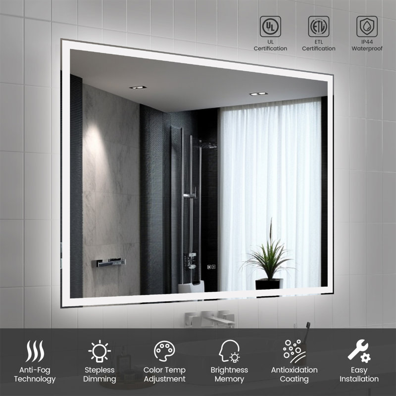 Innovative LED Smart Bathroom Mirror With Adjustable Lighting And Anti-Fog Technology, 64" x 52"